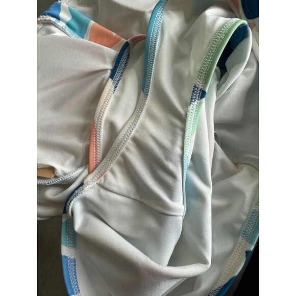 Old Navy Medium Half Zip Floral Swim Suit Blue One Piece High Leg Scoop Back - Picture 10 of 13